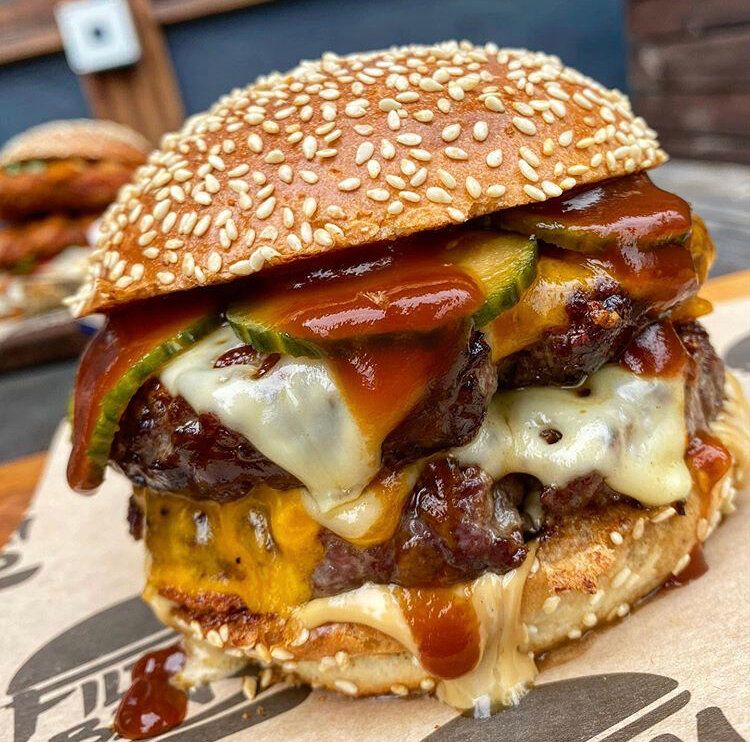 burger at the three compasses in dalston in london