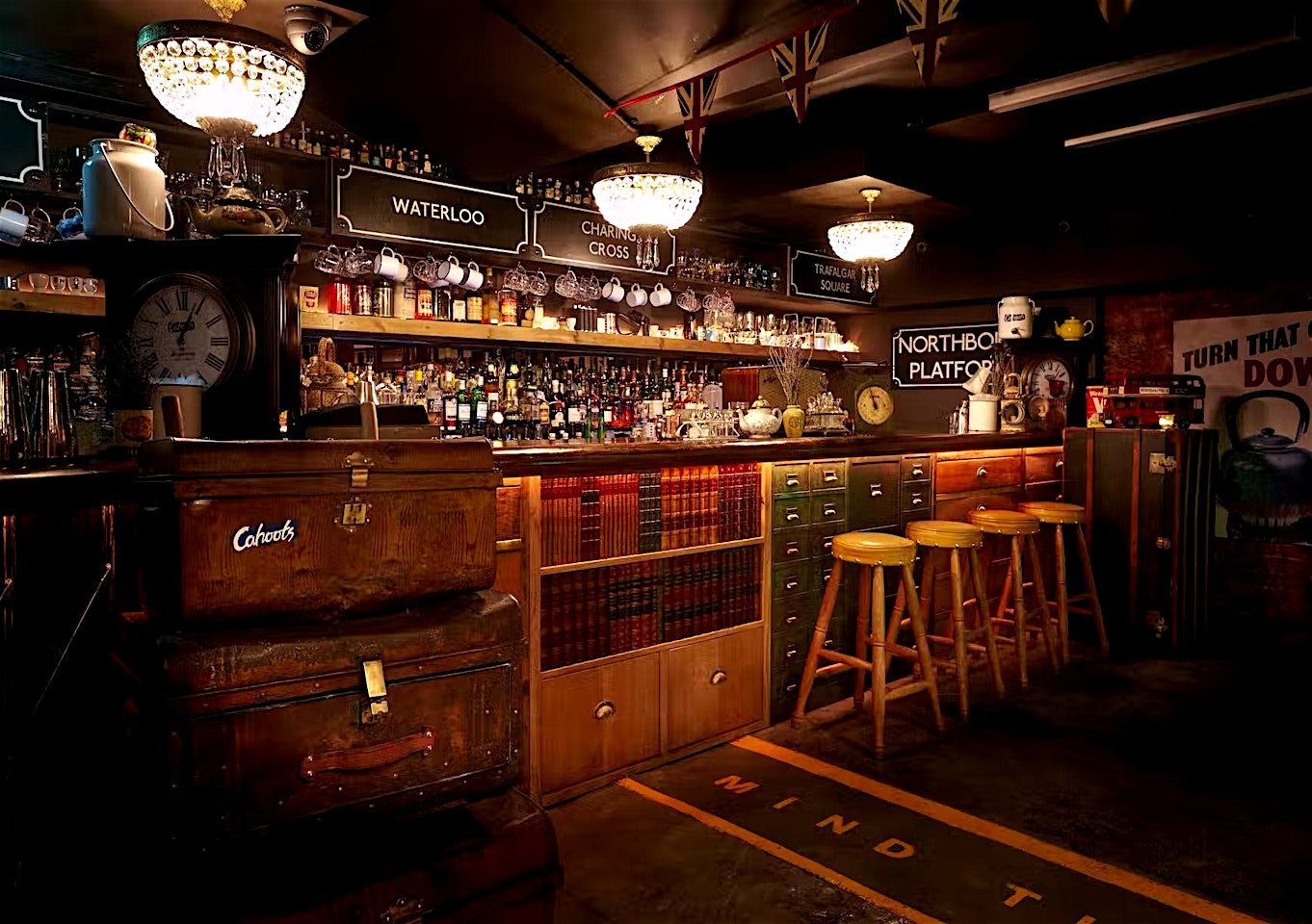 The bar at Cahoots, an underground drinking den in the Soho district of London, available for hire