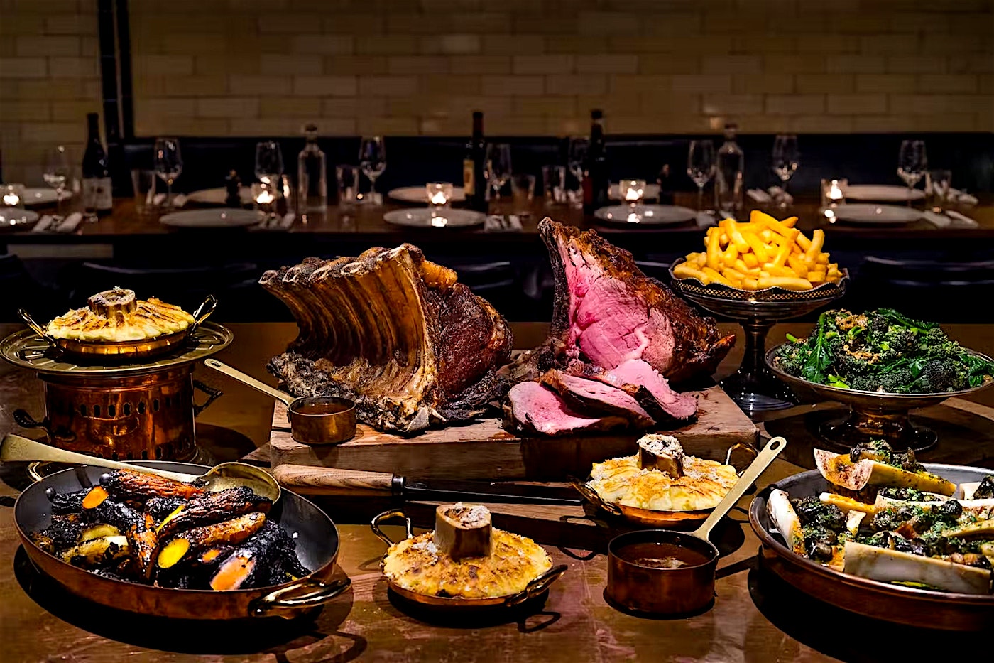 The Beef Feast, a sharing feast at the Cooks Room, a private dining room at the steak restaurant Hawksmoor Borough