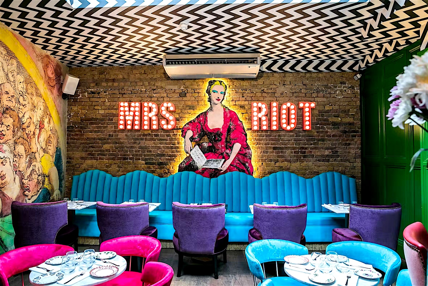 Daytime interior photo of the cocktail bar Mrs Riot, Covent Garden, London