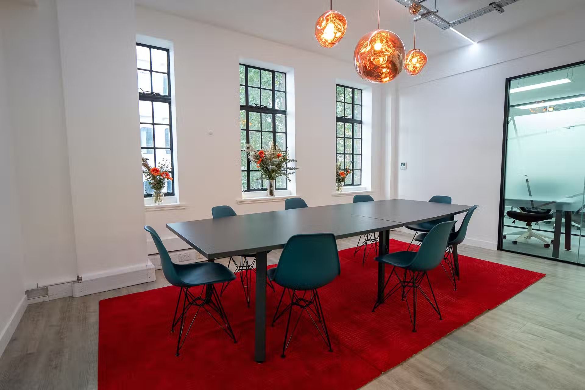 A boardroom-style meeting room