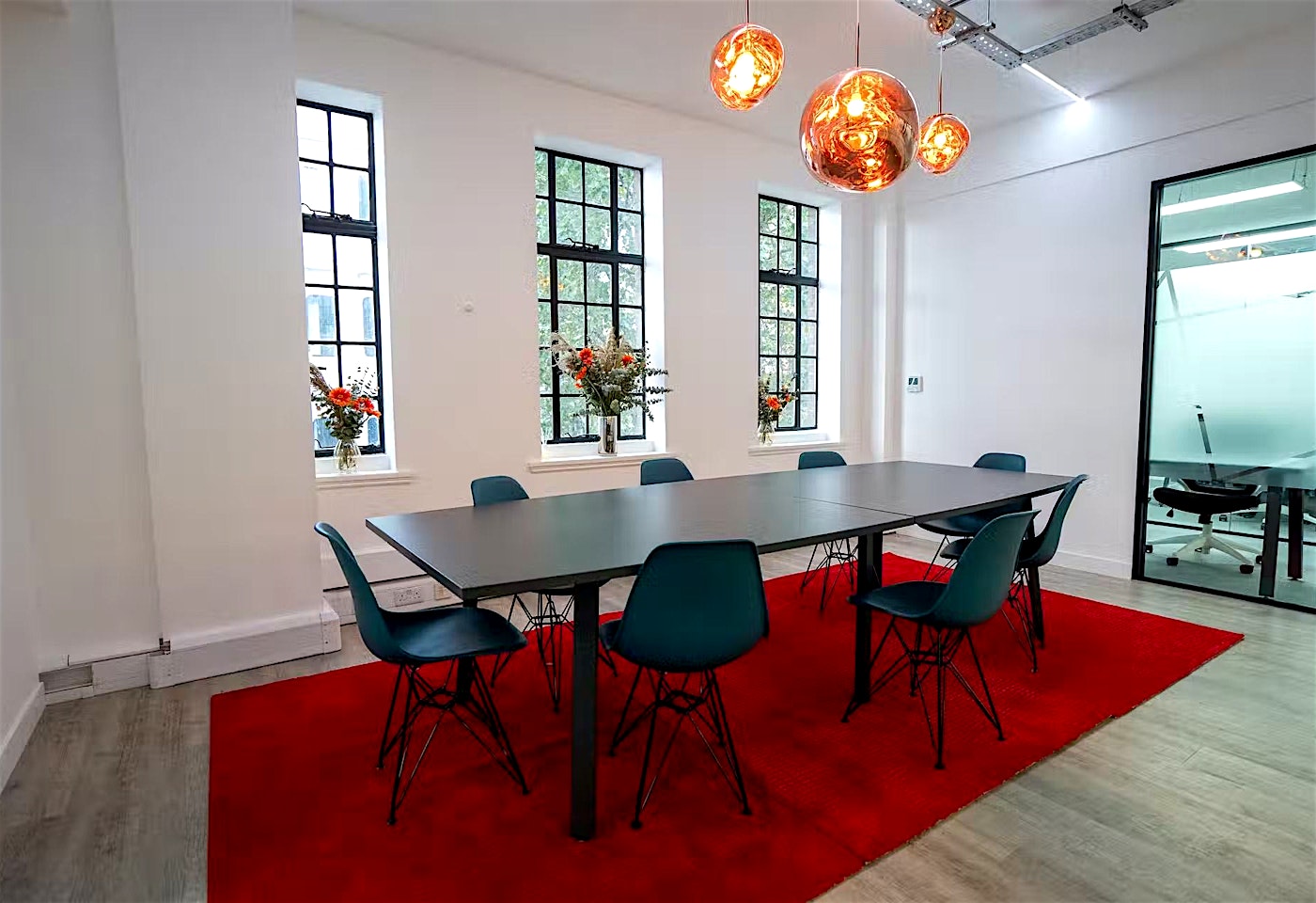 A boardroom-style meeting room