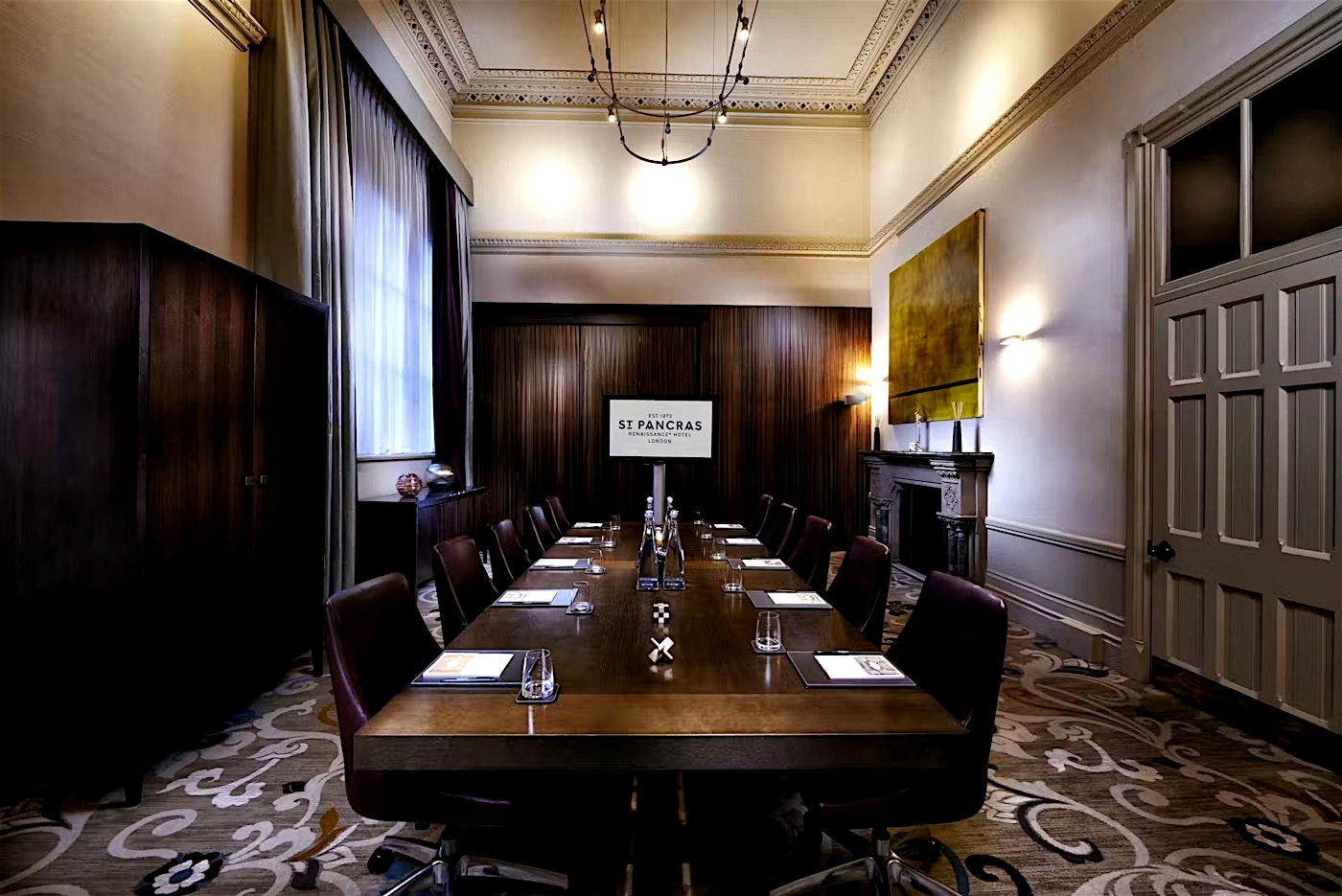 A boardroom style meeting room in London's Kings Cross neighbourhood