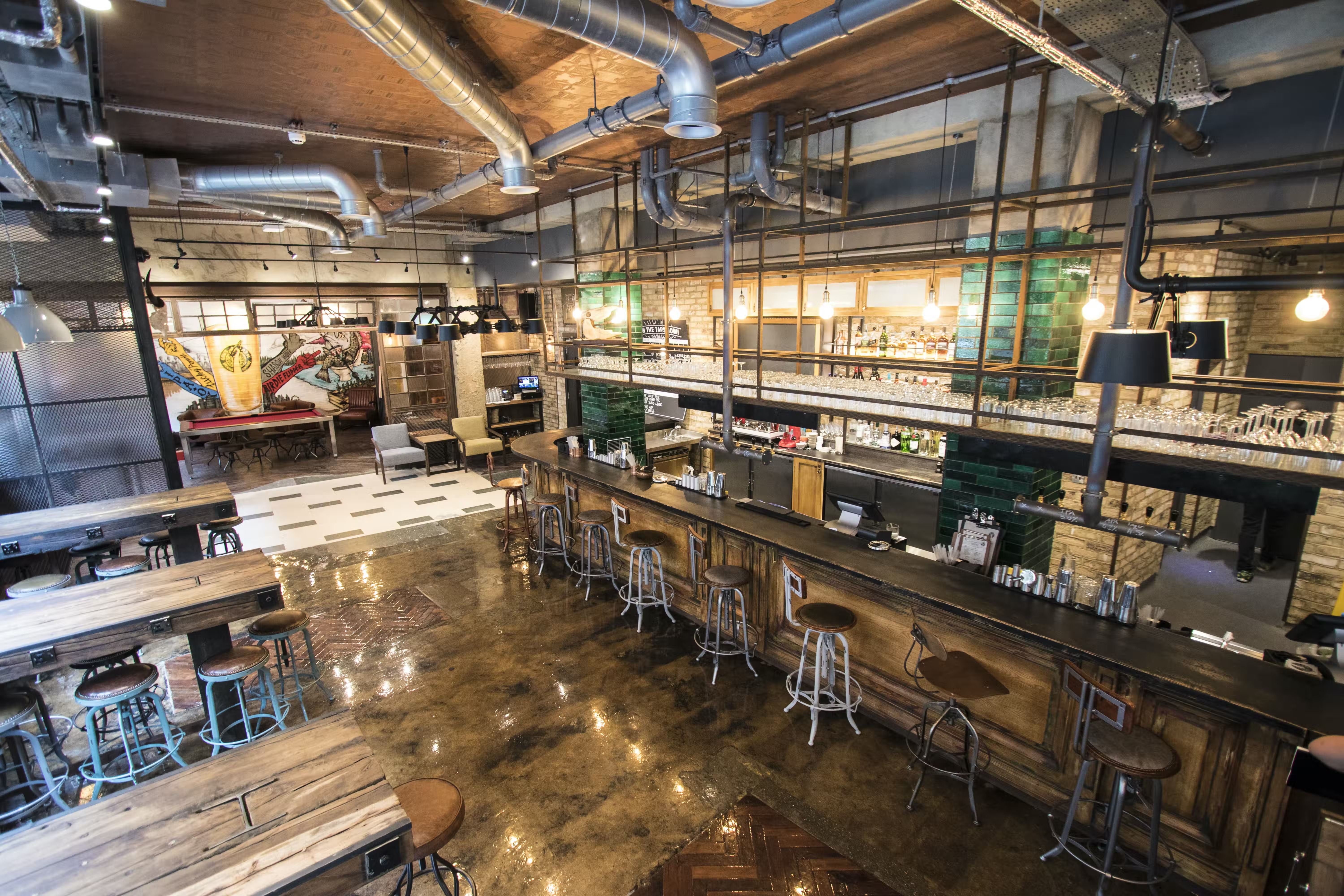 Interior shot of The Long Arm, a sports pub in Liverpool Street London