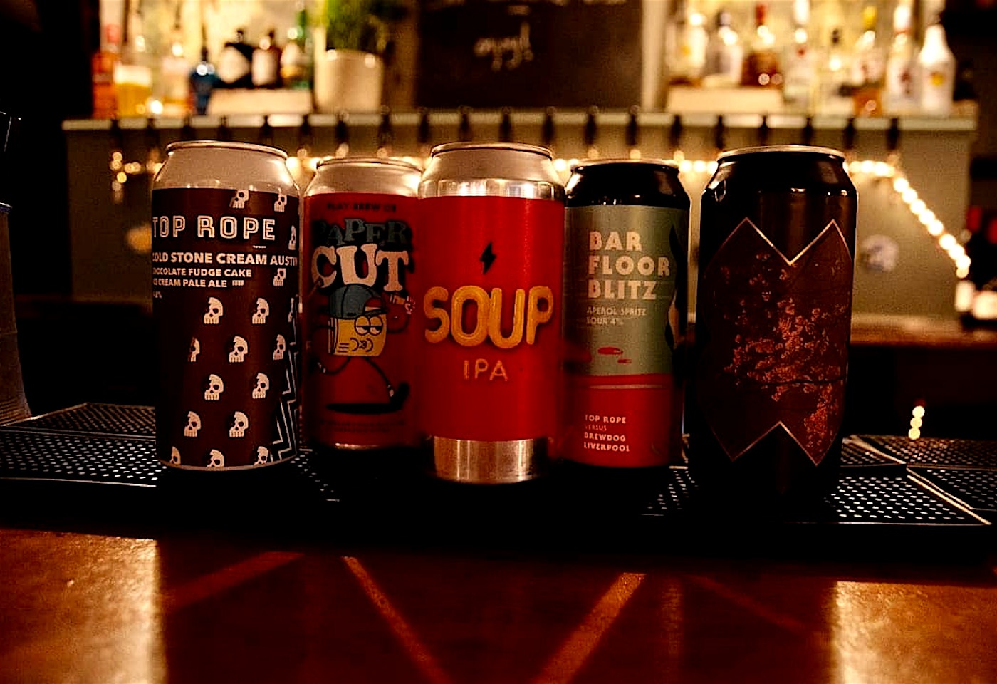 Cans of beer at the independent craft beer bar Magpie and Stump in St Pauls, London