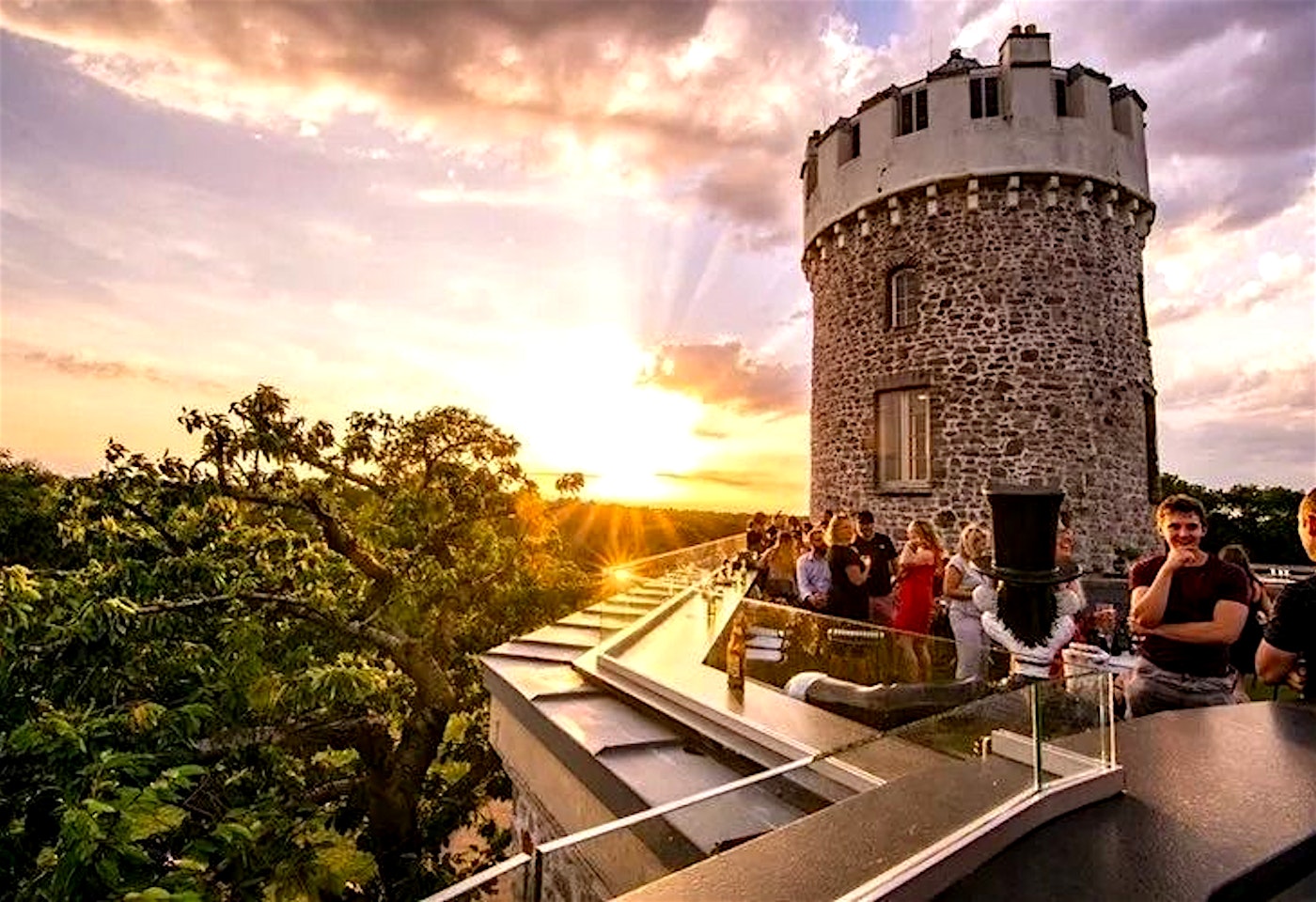 Sunset at the rooftop bar at Clifton Observatory Bristol