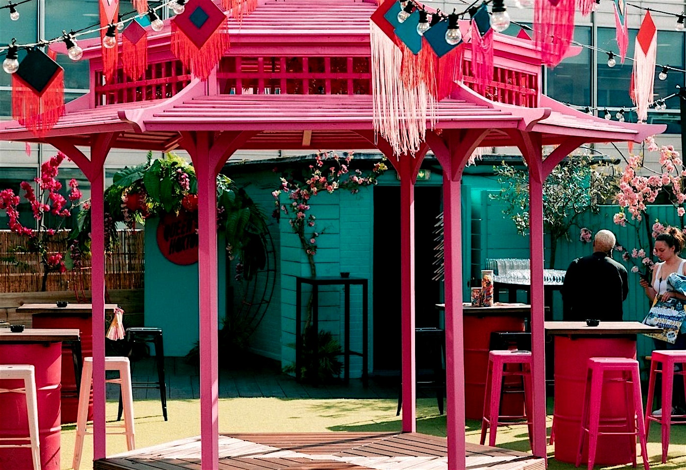 The pink pagoda at Queen of Hoxton's roof terrace