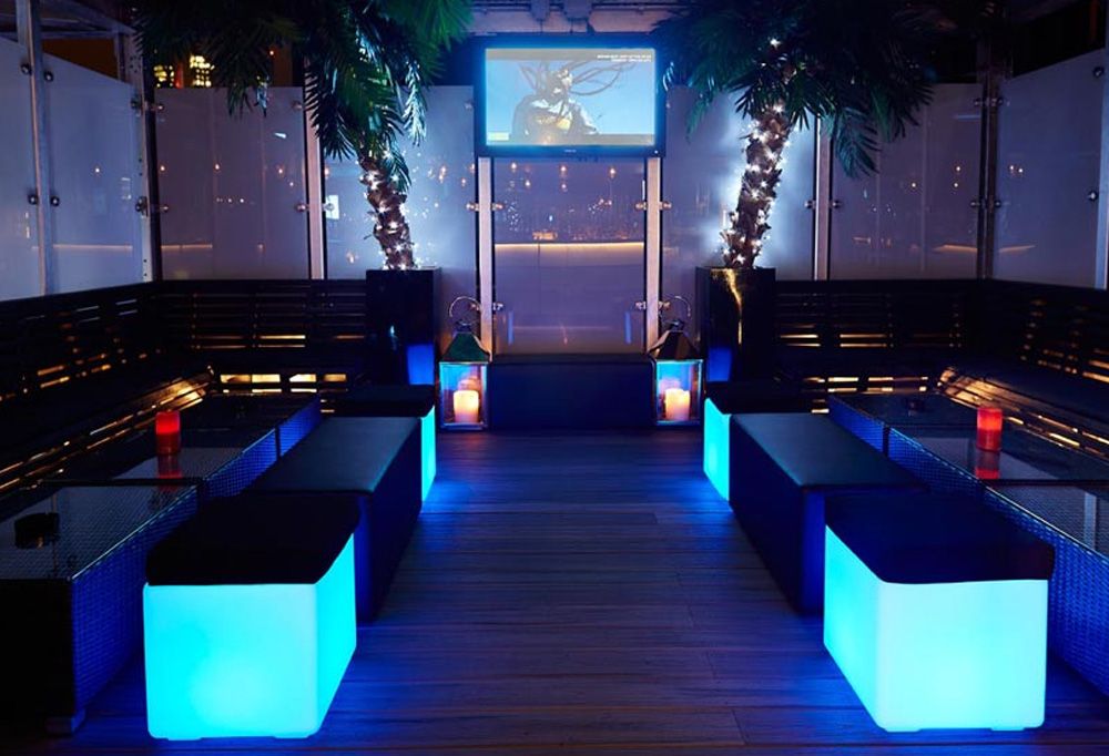 The VIP area at the Golden Bee's rooftop bar.