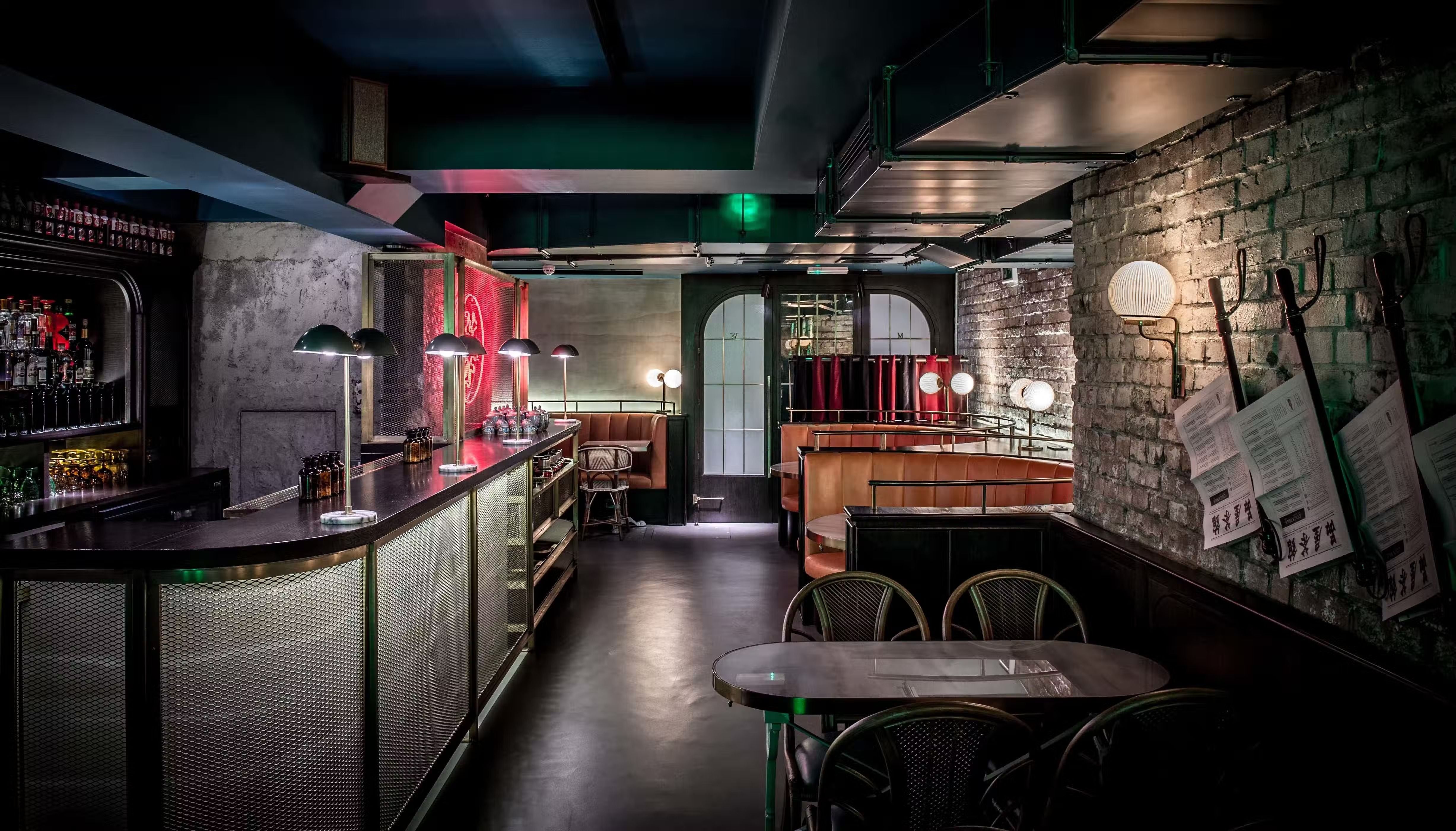 Interior, Wun's Tea Room cocktail bar in Soho, London.