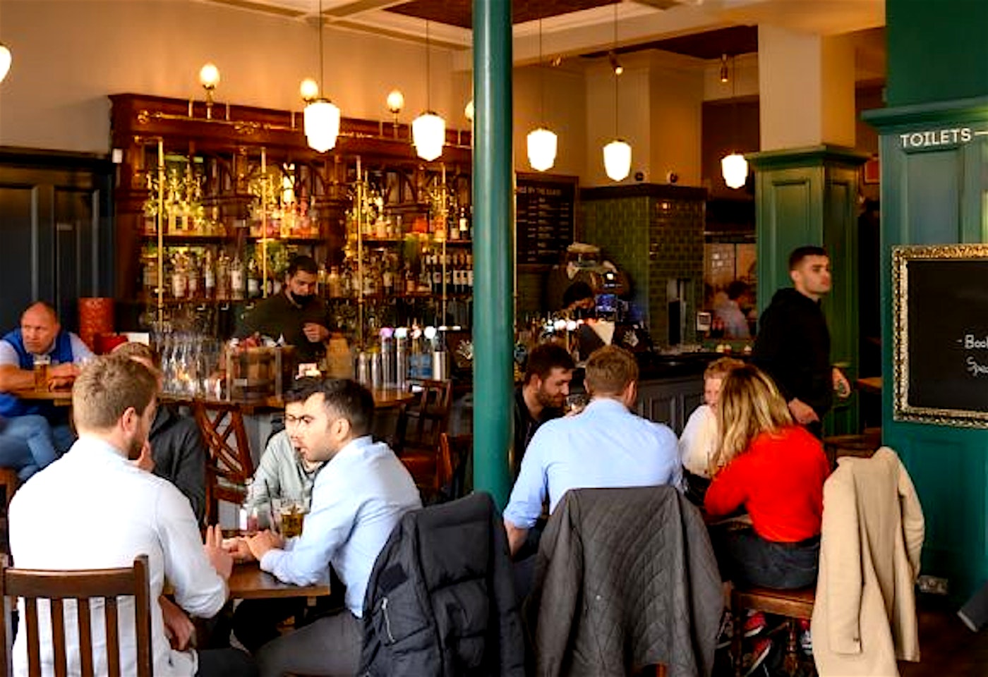 Interior shot of the Queens Arms pub near London Victoria station
