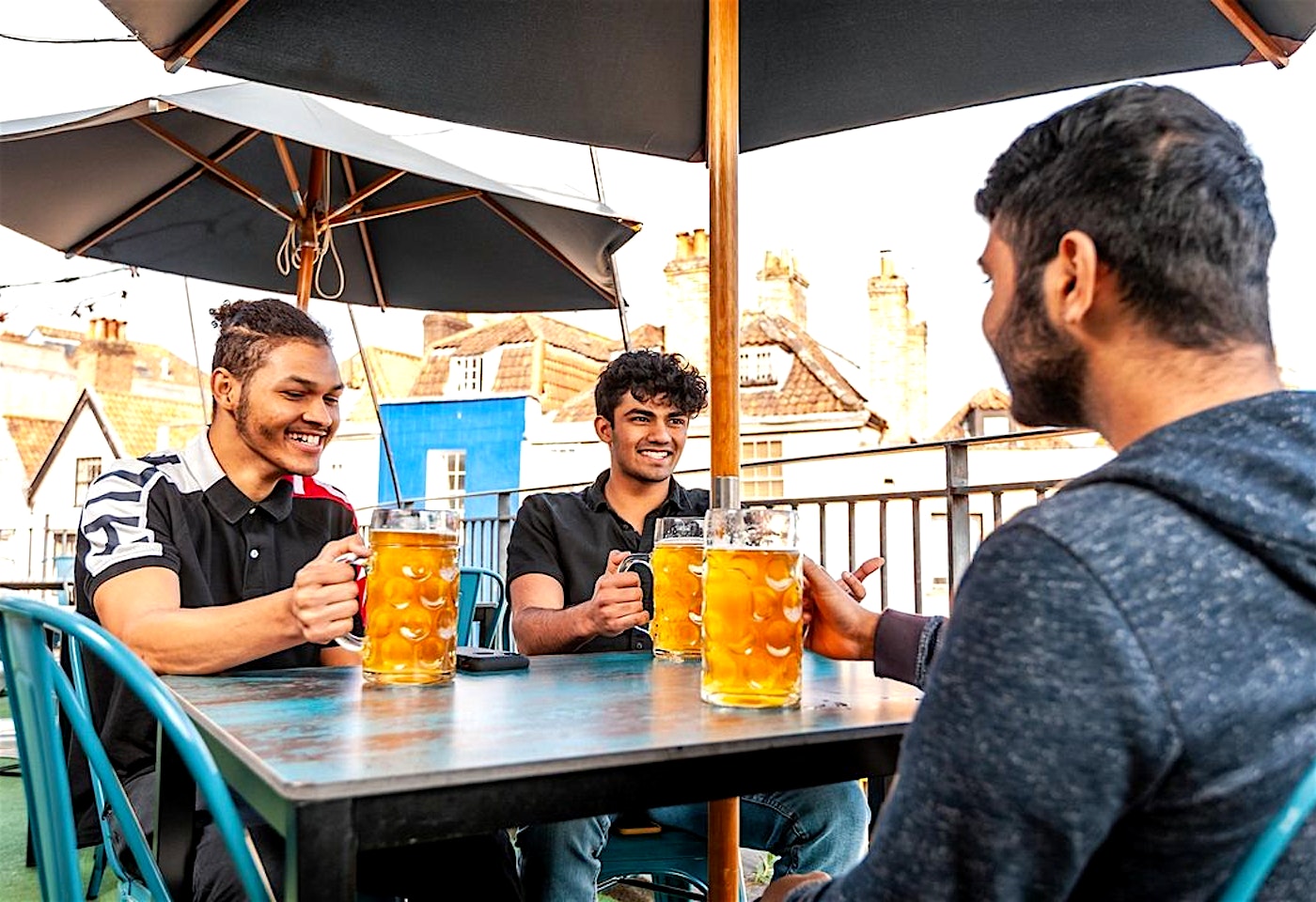 Double-sized pints on the roof terrace at ZeroDegrees in Bristol
