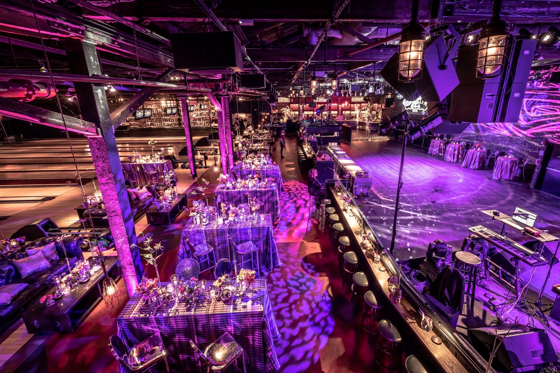 An event space at Brooklyn Bowl, a unique party venue in NYC. 