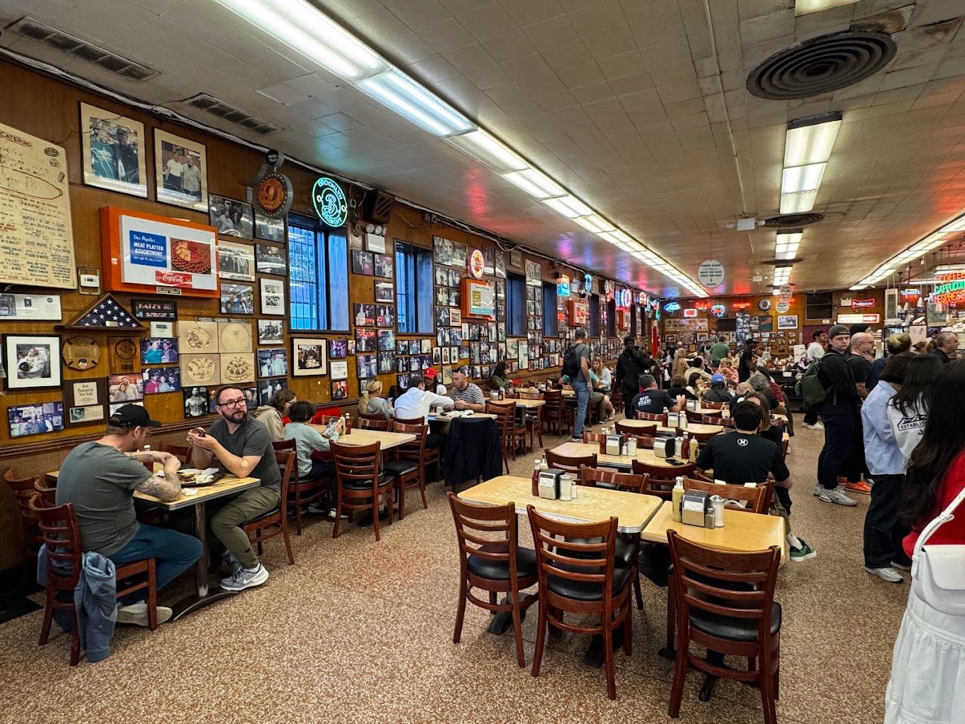 The seating area at Katz's Deli, a unique party venue in NYC.