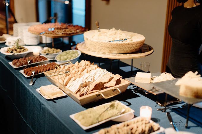 Food offerings at The Liberty Warehouse, a graduation party venue in NYC. 