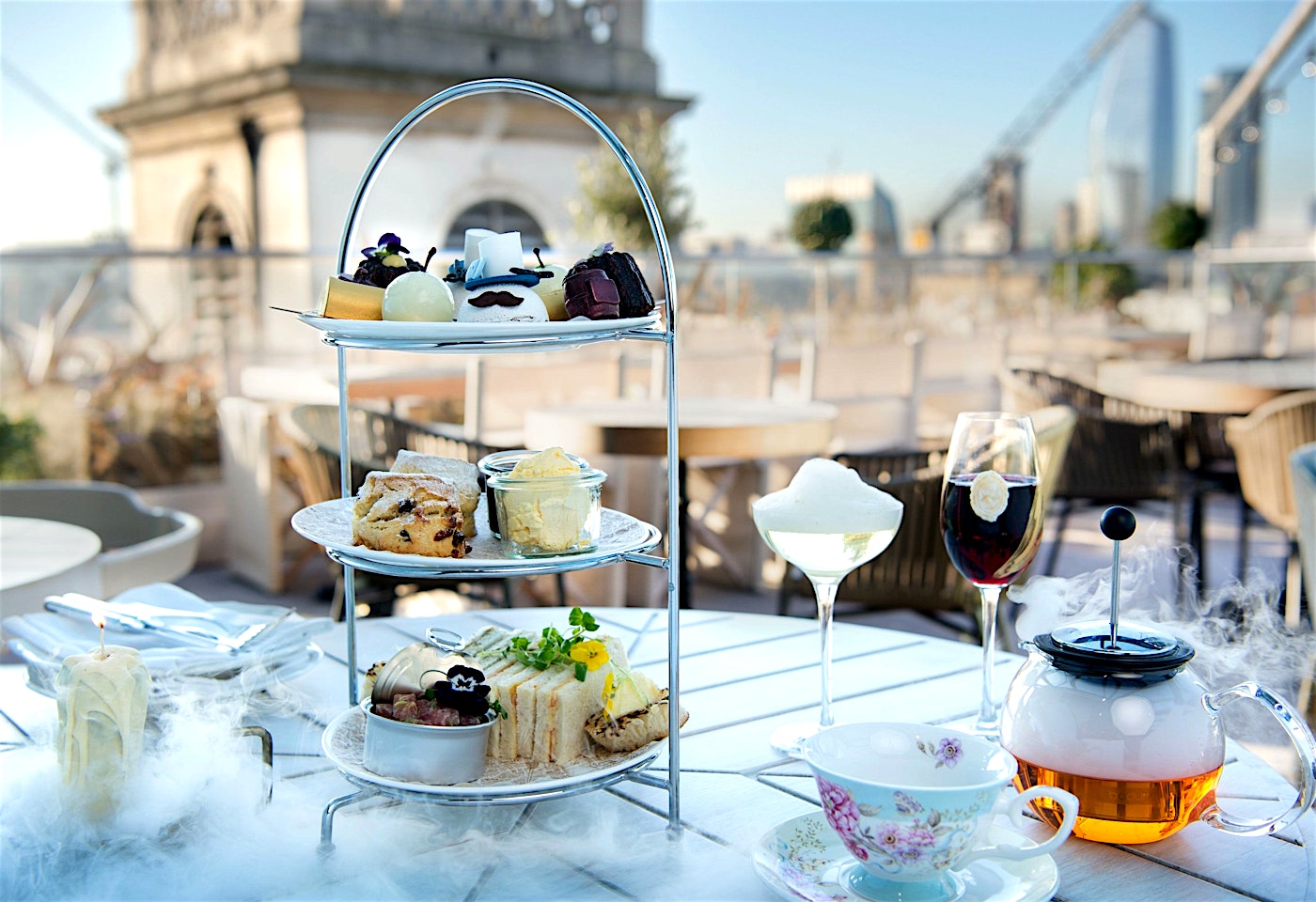 afternoon tea at mercer rooftop bar city of london