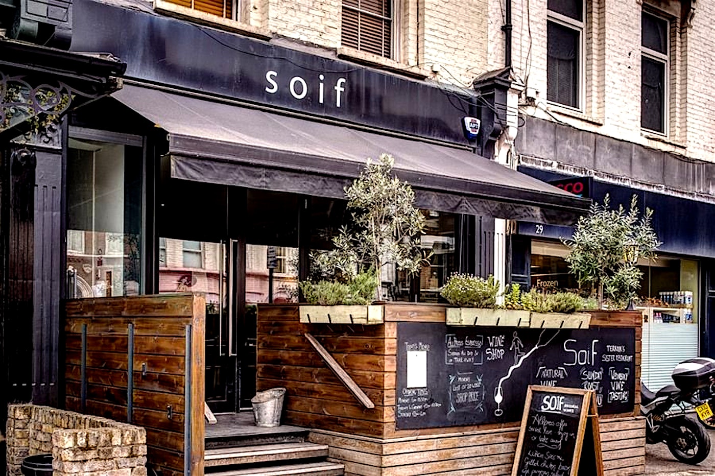 exterior of soif wine bar and shop clapham bar london