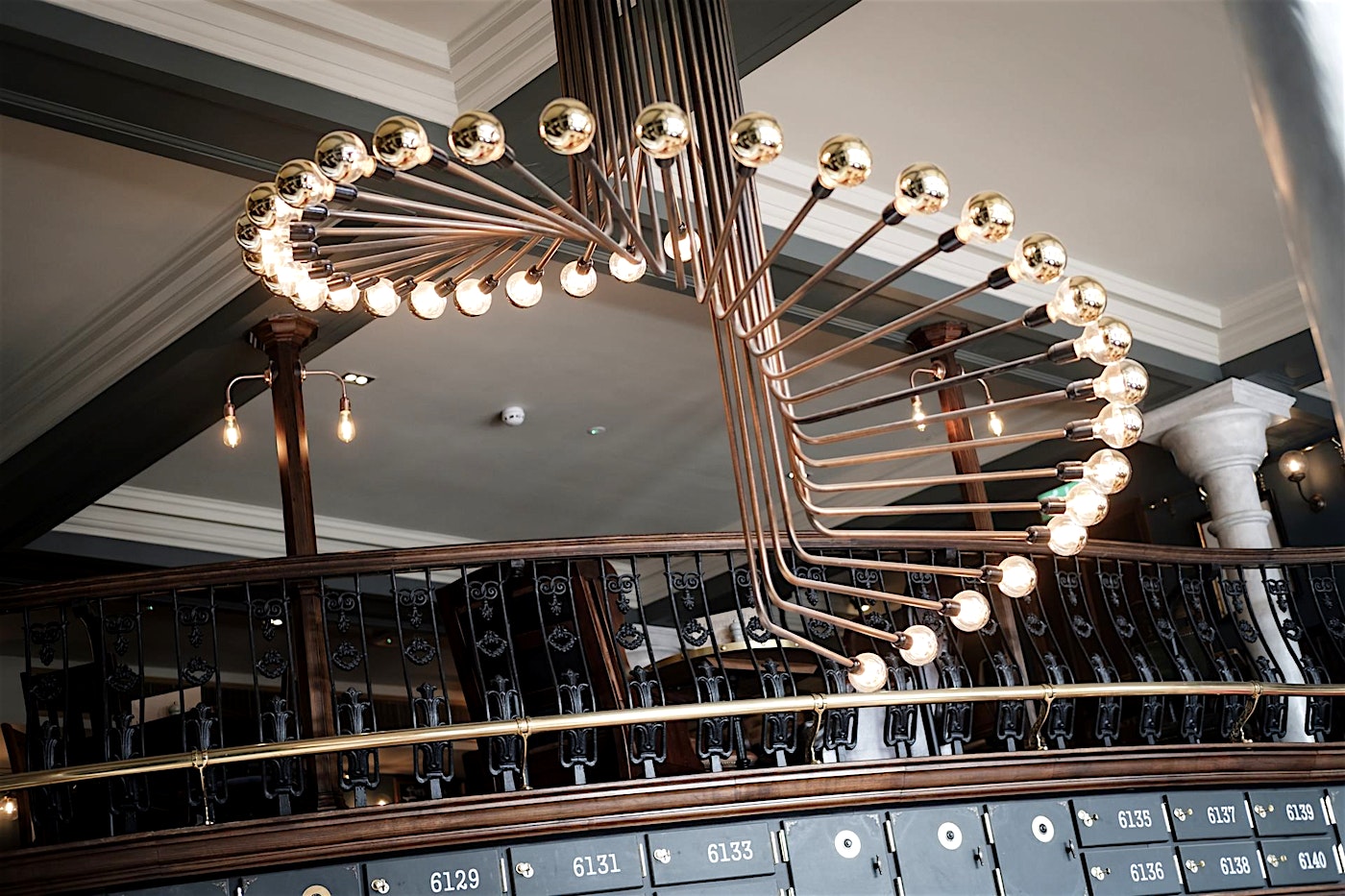 modern spiral chandelier at the London Bridge bar the Barrow Boy and Banker
