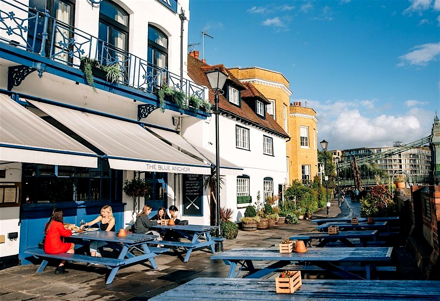 terrace of the blue anchor hammersmith river bar