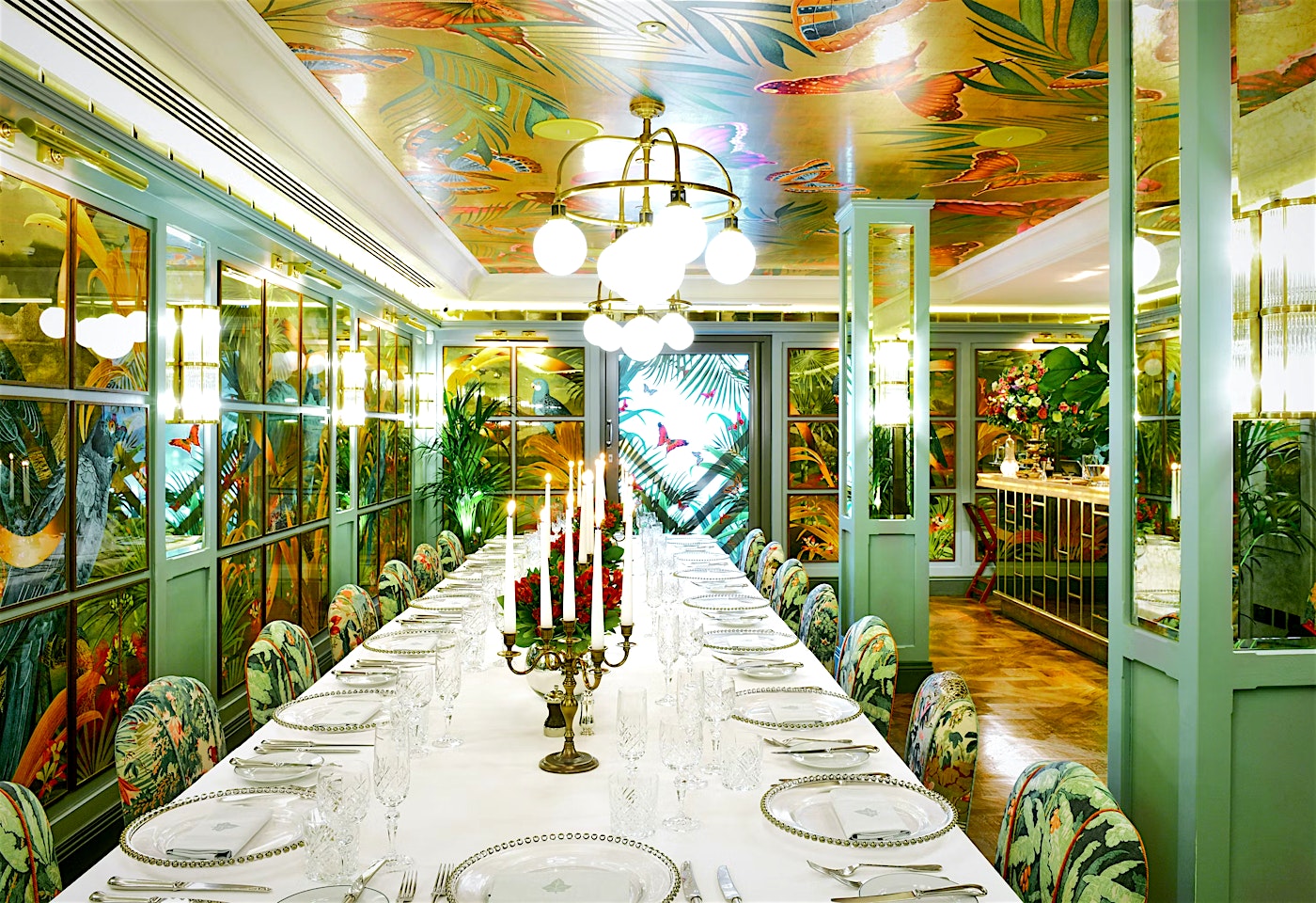 private dining in the butterfly room at the ivy in the park in canary wharf london