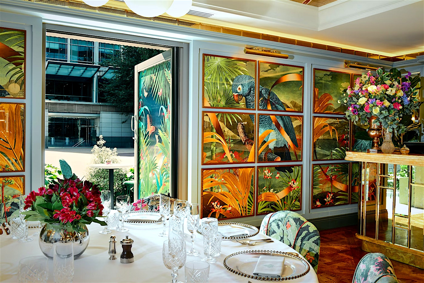 private dining in the butterfly room at the ivy in the park in canary wharf london