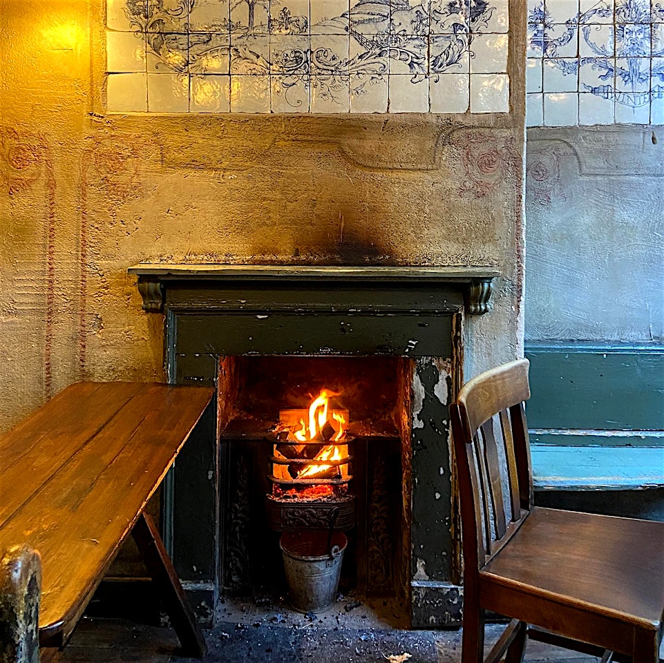 fireplace at the holy tavern clerkenwell bar london