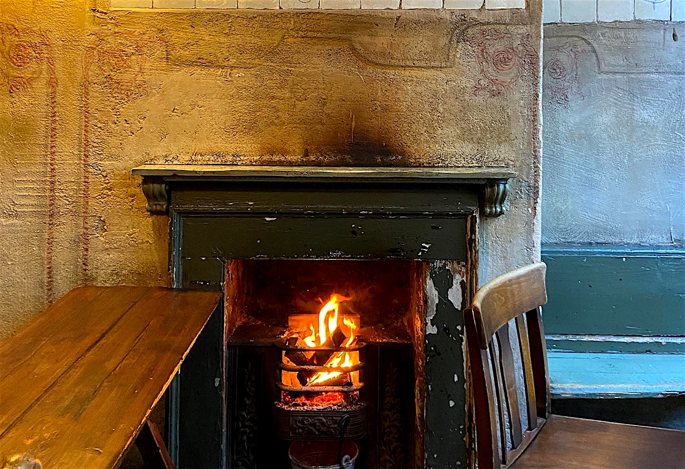 fireplace at the holy tavern clerkenwell bar london