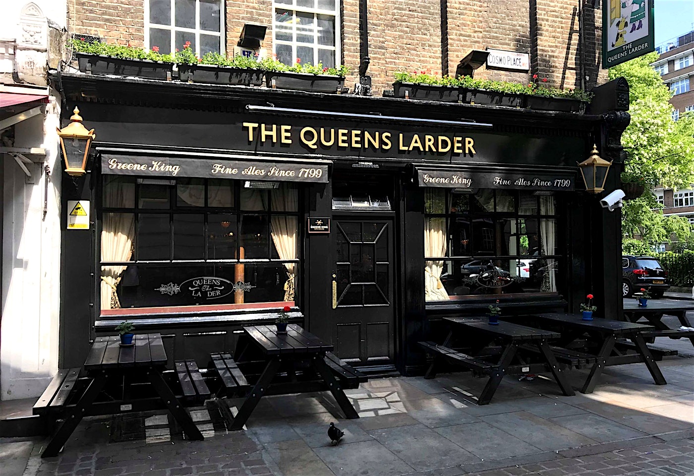 exterior of the queens larder bloomsbury bar