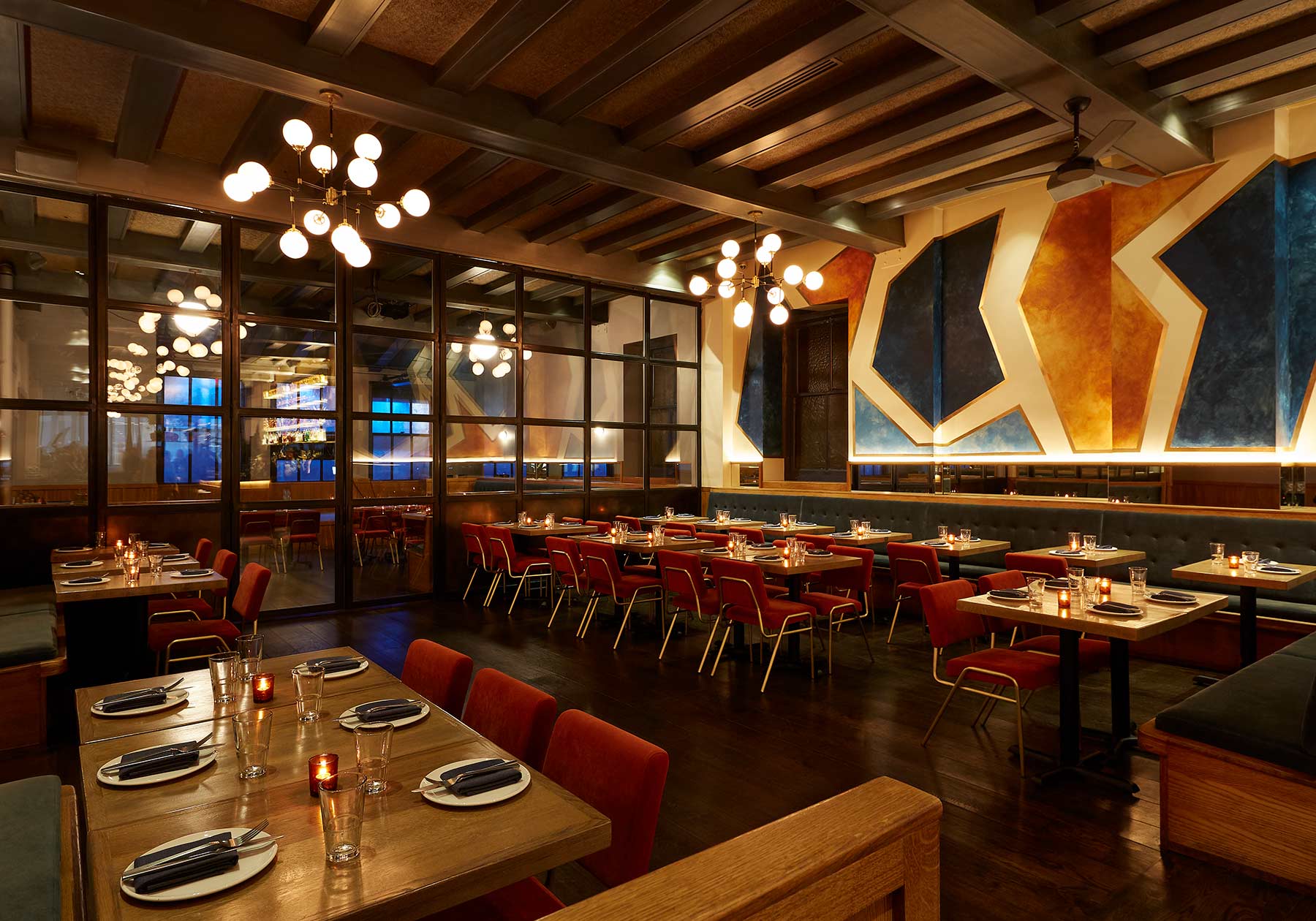 Dining area at The Stand, a comedy club in NYC. 