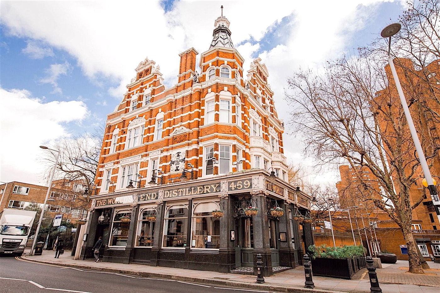 exterior of the worlds end market distillery chelsea london bar