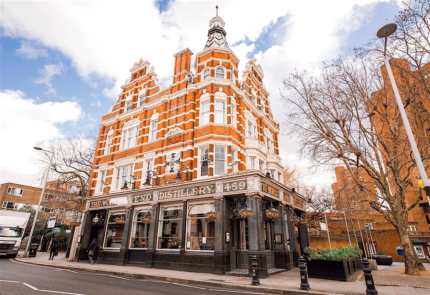 exterior of the worlds end market distillery chelsea london bar
