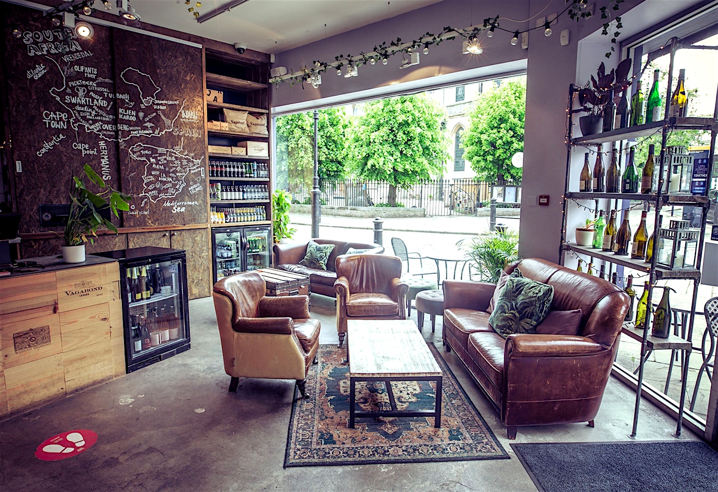 interior of vagabond wine bar in fulham london